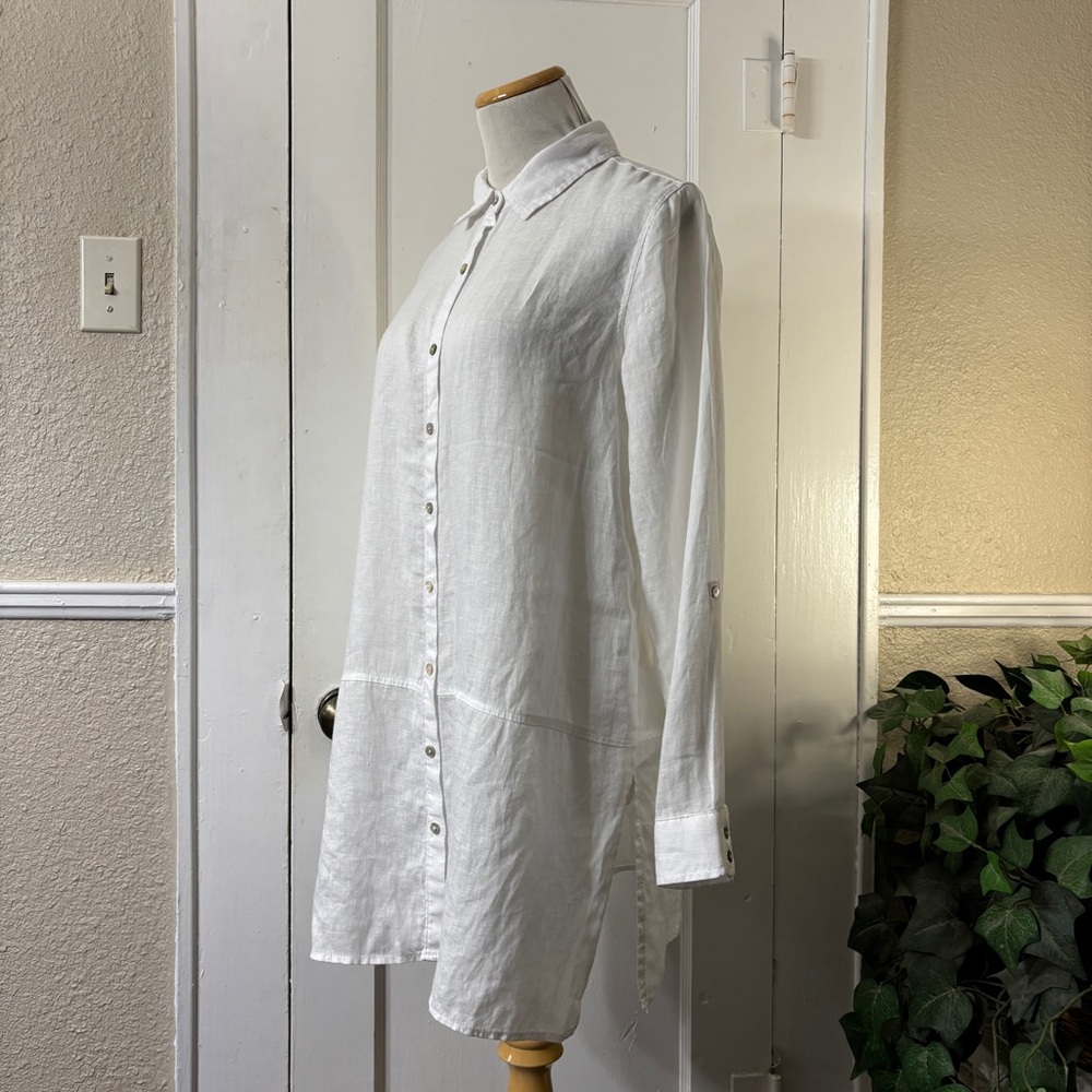 TAHARI 100% Linen White Button Down Shirt - Picture 8 of 14
